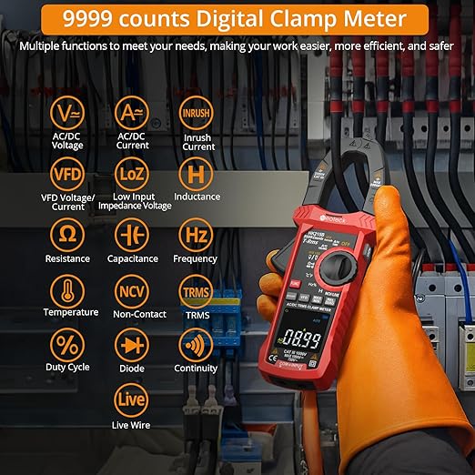 Neoteck Clamp Meter 9999 Counts 1000A Amp Clamp Multimeter with Inrush VFD LOZ TRMS Mode Colorful Screen Amp Meter for AC/DC Current&Voltage Resistance Capacitance Frequency Continuity Diode NCV