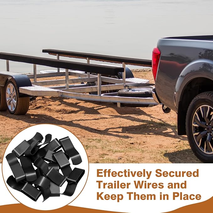 50 Pack Trailer Frame Wire Clips Black Push-On Chassis Wire Clips Anti-Corrosion Spring Steel Harness Fasteners for Automotive Boat Trailer or Marine Wiring Management (3/8'')