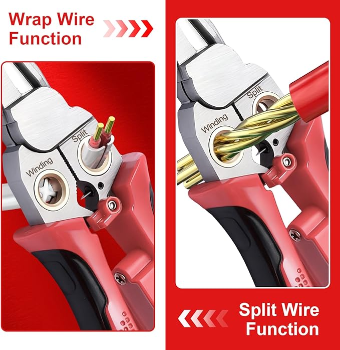 Pro 8-in-1 Wire Stripping Pliers with Voltage Tester for Live/Neutral Wires 12–250V, Needle Nose Pliers, Wire Cutter, Crimper and Wire Twister, Heavy Duty Electrical Tool for Electricians(Red)