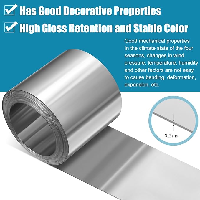 Blulu 1 Roll 8" x 50' Aluminum Flashing Roll, 0.36mm Thickness Weatherproof Metal Aluminum Roof Panels, Roof Flashing Strip for Sealing Windows Doors Backyard Outdoor Gardens Moss Stains Prevention
