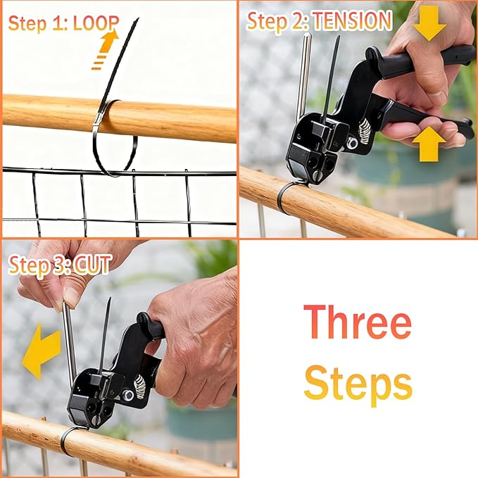 200PCS Heavy-Duty Metal Zip Ties with Cable Tie Gun for Fastening and Cutting, 11.8 Inch UV-Resistant Black Stainless Steel Ties for Fence, Pipe, Exhaust, Vehicle & Farm Use