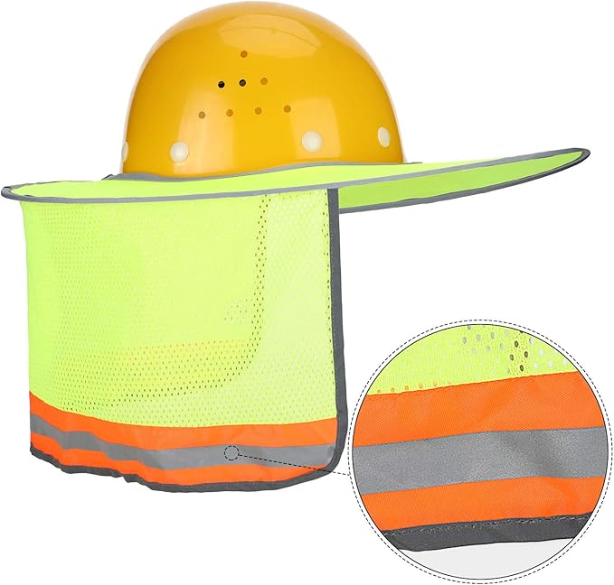 SATINIOR 2 Pcs Sun Hard Hat Neck Protection High Visibility Full Brim Mesh Sun Protection and Neck Gaiter Bandana Face Scarf for Construction Helmet Hard Hat Accessories, Reflective(Yellow)
