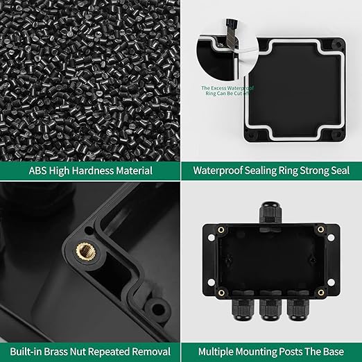 ABS IP67 Waterproof Dustproof Electrical Junction Box, with 15A 600V Barrier Terminal Cable Connector, 1 in/3 Out Power Junction Box（3.93 * 2.67 * 1.96in）