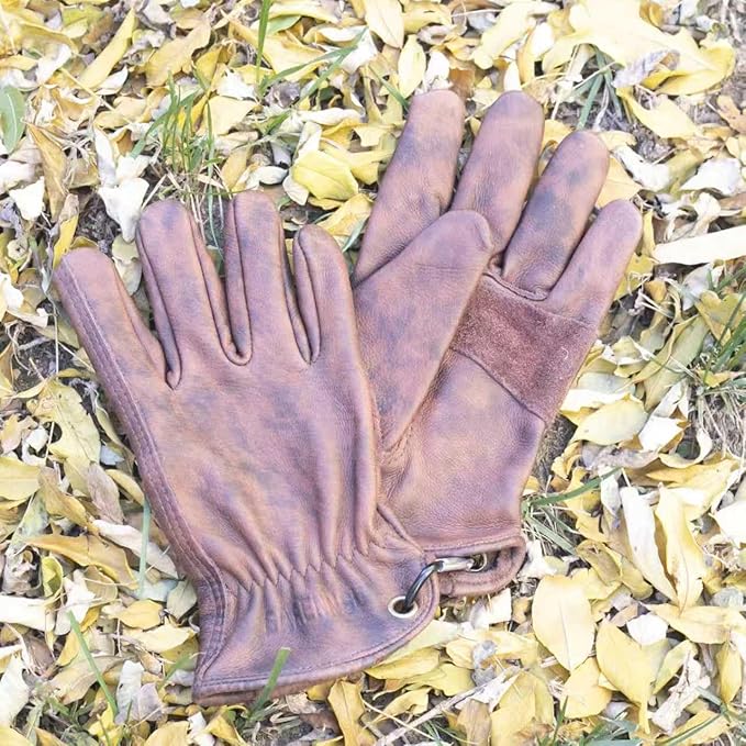 Leather Work Gloves for Men, Genuine Cowhide Men's Leather Gloves, Ideal for Construction, Outdoors work