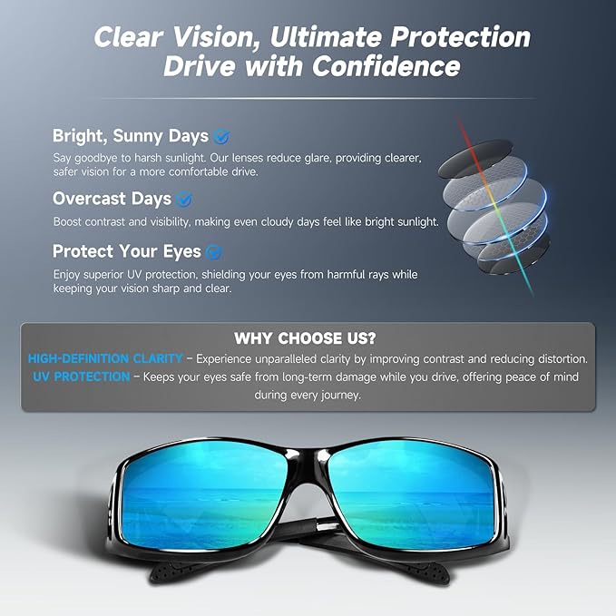 Night Driving Glasses Night Vision Glasses Fit Over Glasses Polarized Anti-Glare UV400 Gift for Men Women