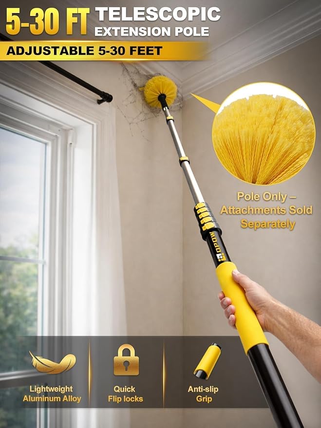 4.8-30ft Heavy-Duty Extension Pole - Maximum 36ft Reach for Large Commercial Buildings - Premium Aluminum Construction - Professional Grade Multi-Purpose Tool