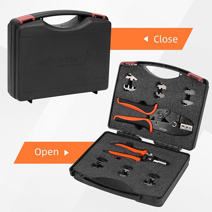 KF CPTEC Heavy Duty Crimping Tool Set, 9PCS Ratcheting Wire Crimper with Interchangeable Jaws, AWG 22-2 (0.5–35mm²), for Ferrules, Heat Shrink, Open Barrel, Insulated & Non-Insulated Terminals, Solar