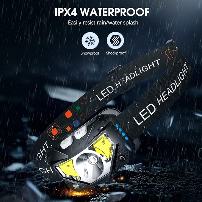 LHKNL Headlamp Flashlight,6-Pack Lumen Ultra Bright LED Rechargeable Headlight with White Red Light,Waterproof Motion Sensor Head Lamp,8 Mode for Outdoor Camping Running Cycling Fishing