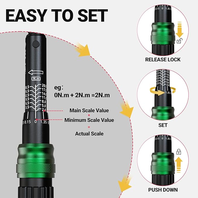 1/4" Click Torque Wrench Set, 32-Piece Portable Bicycle Maintenance Tool Kit, 2-20 Nm ±3% Precision, S2 Torx & Hex Bits, Torque Wrench for Road/Mountain Bike (MTB) & Cycling Repair