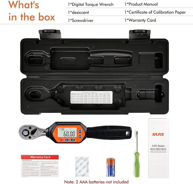 SUG Mini Digital Torque Wrench (3/8-Inch, 1.33-44.25 ft-lbs/1.8-60 Nm)