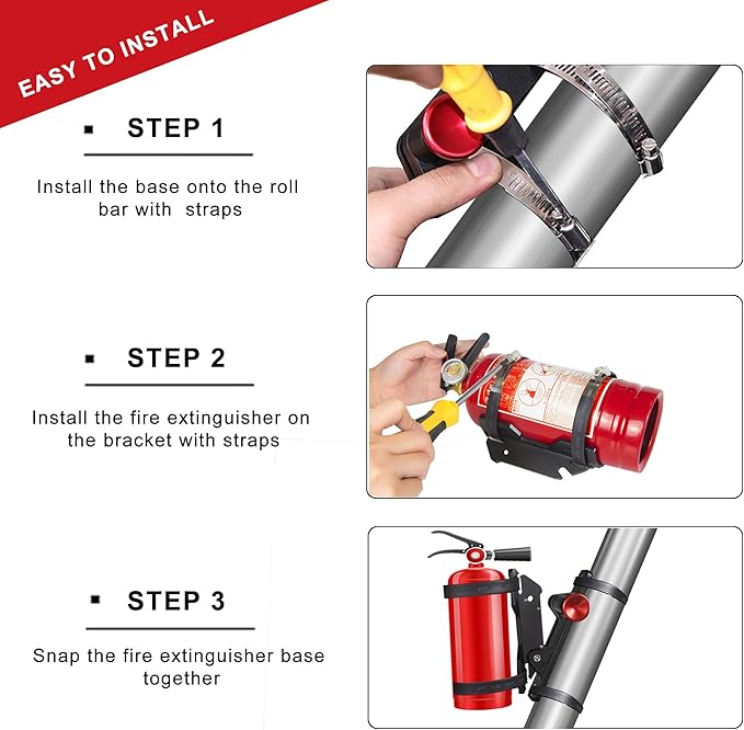 Car Fire Extinguisher Mount Bracket Aluminum Quick Release Roll Bar Fire Extinguisher Holder Mount Universal Compatible with Jeep Truck UTV ATV Semi