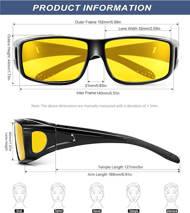 KALIYADI Night-Vision-Glasses Fit-Over-Glasses Wrap-Around Glasses: Anti Glare Night Driving Glasses for men women HD Lens