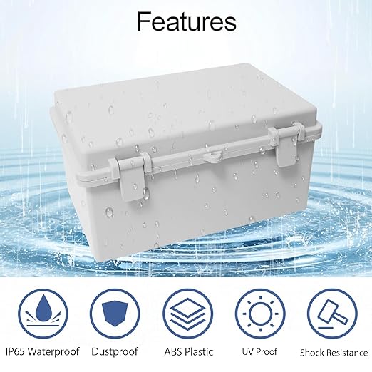 Junction Box ABS Plastic IP65 Waterproof Dustproof Universal Electrical Enclosure, Hinged Shell Outdoor and Indoor Usage Project Box11.4"x 7.5" x 5.5"(290 x 190 x 140mm), Grey