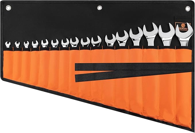 Wrench Roll Organizer 16 Pockets, Wrench Pouch Roll Up with Water Proof Oxford Cloth, Tool Roll Bag for Wrenches Organization, Black and Orange