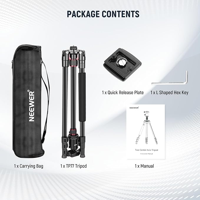 NEEWER 77 inch Camera Tripod Monopod for DSLR, Phone with 360° Panoramic Ball Head, 2 Axis Center Column, Arca Type QR Plate, Bag, Compact Aluminum Lightweight Travel Tripod 34lb Max Load, TP77