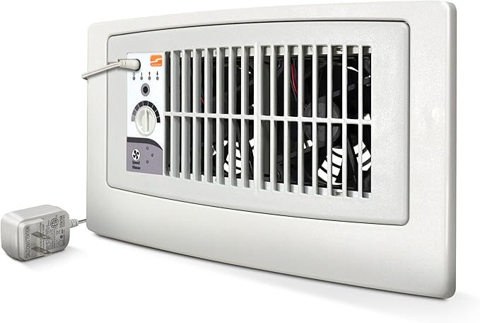 Suncourt Flush Fit Floor/Wall Register Booster Fan — Ultra-Quiet, 5-Speed Vent Fan with Smart Technology and 6-Foot Power Cord, HC500-WPL (White)