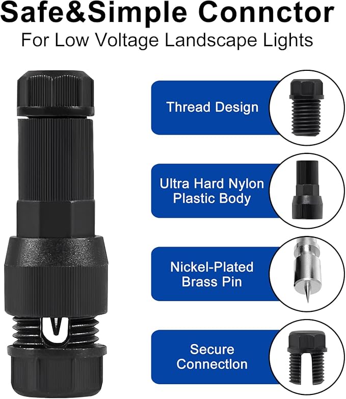 20PACK Low Voltage Waterproof Replacement Landscape Light Cable Connector 12-20 Gauge Wire Connectors for Landscape Lighting Path Lights