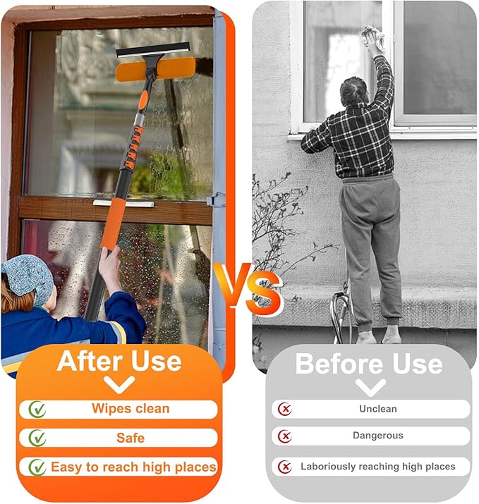 30FT High Reach Duster Cleaning Kit with Extension Pole, High Ceiling Fan Cleaner Duster Tool for Fan Blades, Window Washing Kit with Microfiber Feather Duster & Window Squeegee