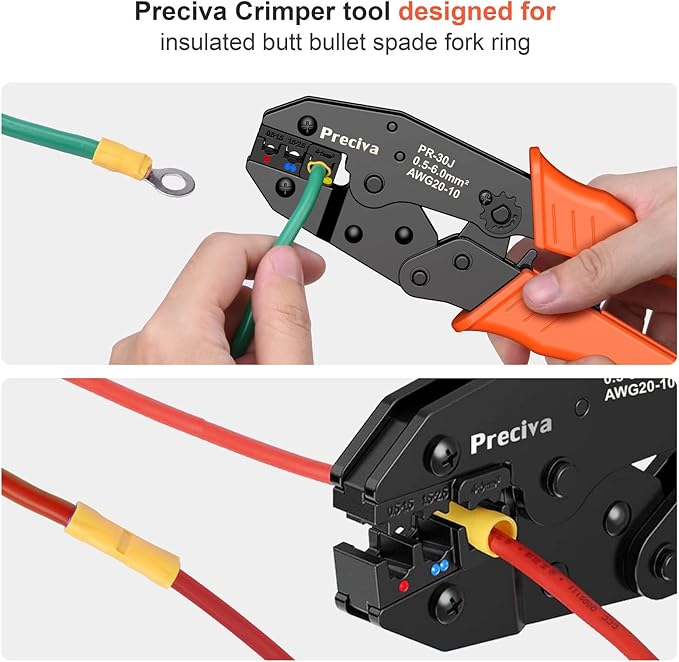 Wire Terminals Crimping Tool Kit, Preciva AWG20-10/0.5-6mm²Insulated Ratcheting Crimper Tool with 350PCS Insulated Wire Connectors