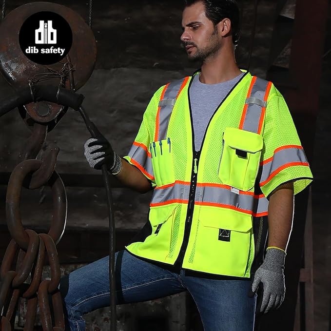 Dib Safety Reflective Mesh Vest ANSI Class 3, High Visibility with Pockets and Zipper, Made with 3M Reflective Tape, Yellow 3XL