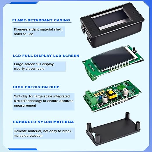 AC Current Voltage Amperage Power Energy Meter AC 80~260V 100A Color LCD Digital Display Ammeter Voltmeter Multimeter with Split Core Current Transformer CT Multi-Function Power Monitor