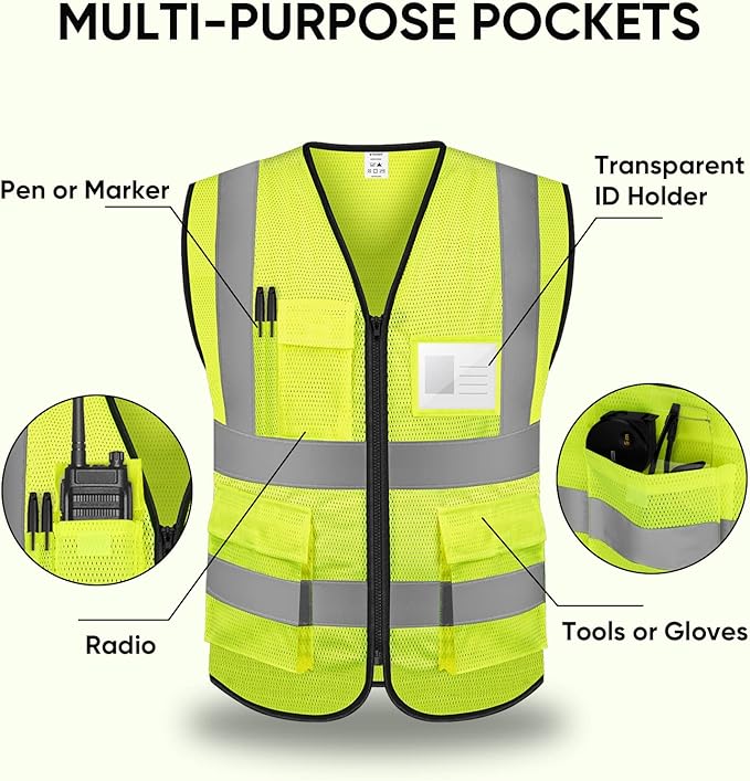 TICONN Reflective Safety Vest High Visibility Class II Mesh Vest for Women & Men Meets ANSI Standards