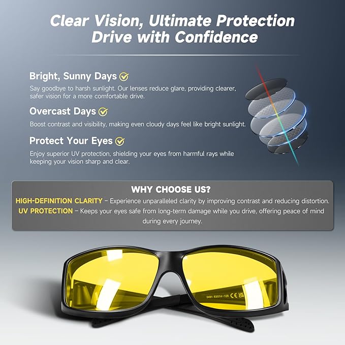 Night Driving Glasses Night Vision Glasses Fit Over Glasses Polarized Anti-Glare UV400 Gift for Men Women