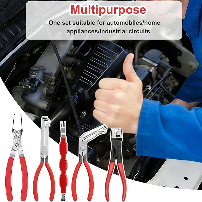 5 Pcs Automotive Electrical Disconnect Pliers Set, Professional Electrical Connector Removal Tool and Hose Clamp Pliers, Electrical Plug Connector Separator Tool for Cars, Trucks, SUVs