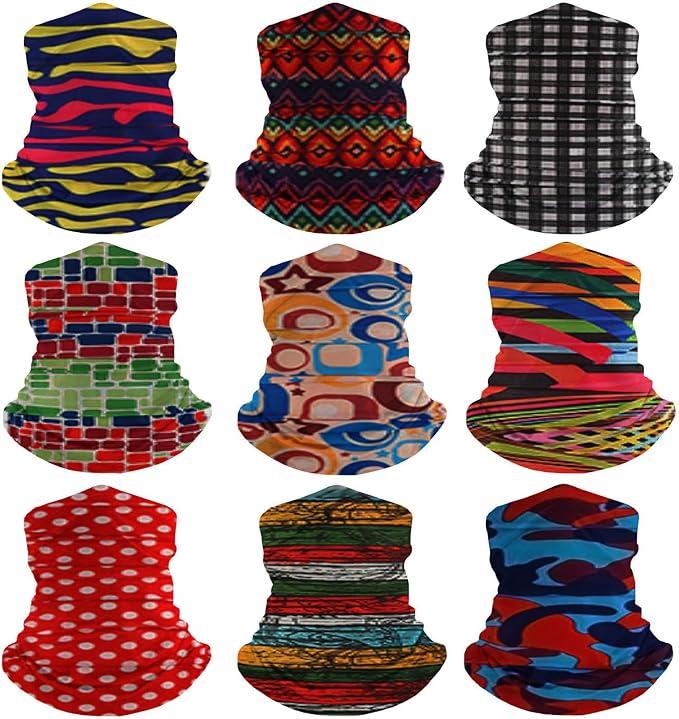 9Pcs Headwear Neck Gaiter for Women Balaclava Tube UV Face Mask Headband Men Ski Cooling Warm Bandanas Wrap Pack