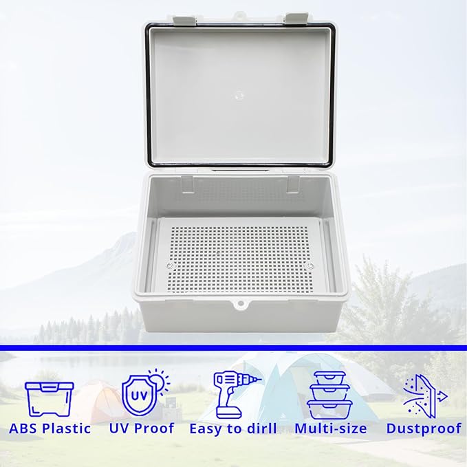 MAKERELE Small Junction Box Outdoor Electrical Watertight Plastic Includes Internal Mounting Panel 8.6" 6.7" 4.3" (220170110mm) Electronic Waterproof Case with 2 NPT 1/2” Glands and Wall Bracket