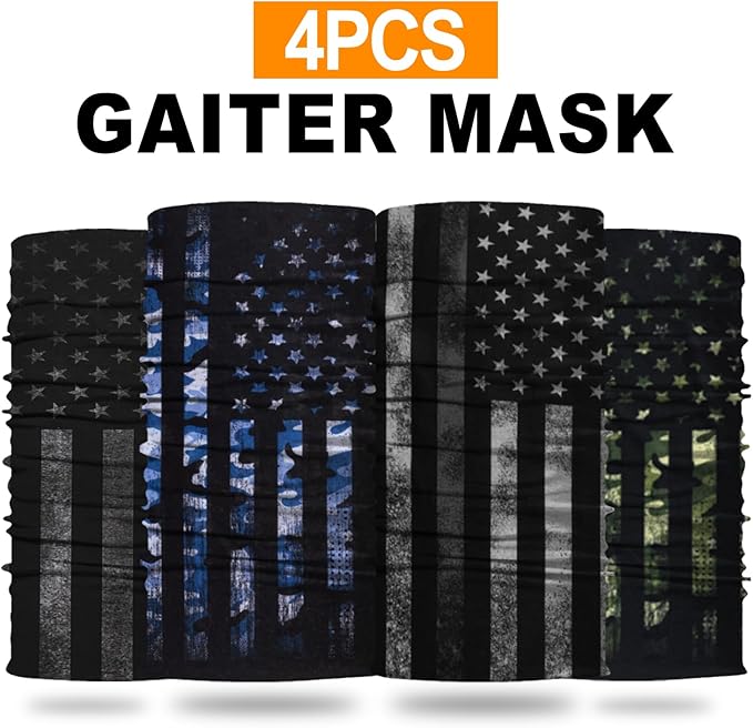 4Pack Neck Gaiter for Men Women Face Cover Mask Head Wrap Balaclava Headwear Bandana Headband Magic Scarf