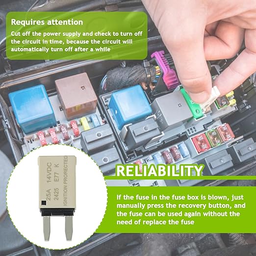 25A DC 12V-14V Auto Reset Circuit Breaker ATM Low Profile T1 Mini Blade Fuses Breakers for Car Trucks Marine Boat RV Solar and More,2 Pack