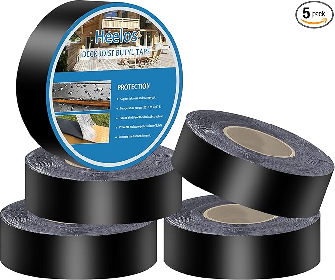 Butyl Joist Deck Tape for Decking 1-5/8""×50,5 Pack Weather-Resistant Deck Joist Tape Waterproof Flashing Tape, Self-Adhesive Joist Tape Decking for Wood Decks Joist Beams Roof, Black