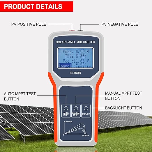 KAOLALI Digital 400W Solar Panel Smart Tester Auto/Manual MPPT Photovoltaic Panel Multimeter Testing Power Meter Tool