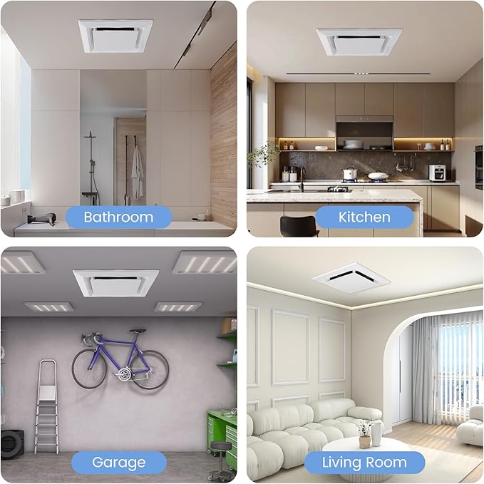 Bathroom Exhaust Fan for Ceiling Mount, Household Bath Vent Ventilation Fans with 1.0 Sones Quiet Operation, 110 CFM with 4" Duct Collar, 26W Low Consumption (housing size 9.2"x9.2")