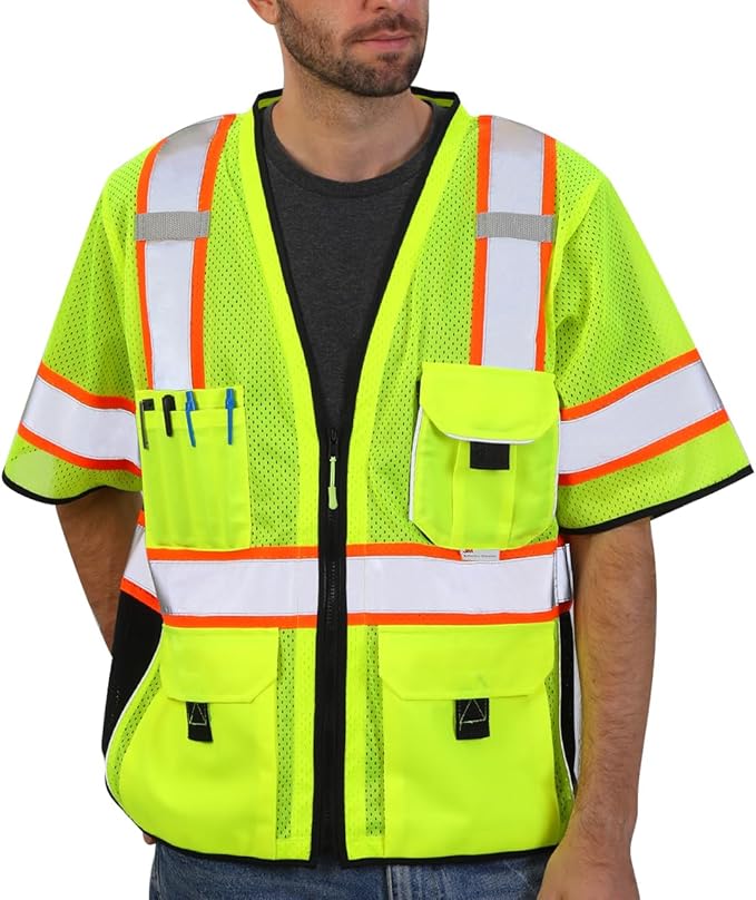 Dib Safety Reflective Mesh Vest ANSI Class 3, High Visibility with Pockets and Zipper, Made with 3M Reflective Tape, Yellow M