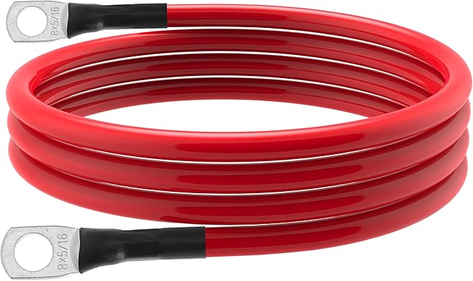 8 AWG Battery Cable 8 Gauge Power Inverter Cables with 5/16 Inch Lugs Both Ends for Solar Boat Marine RV Car 2 Pack (3FT)