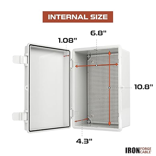 Iron Forge Cable Outdoor Junction Box with Mounting Plate & Complete Accessories - 11.6 x 7.6 x 5.6 in, Dustproof Waterproof Universal Hinged Enclosure Light Gray