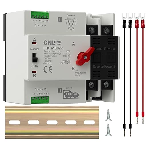 AC110V 100Amp Automatic/Manual Transfer Switch 2P 50/60Hz, 2Poles Mini ATS Auto Dual Power Switch Automatic Changeover Fast Transfer for Home Generator, Soalr, Rv and Lv Power