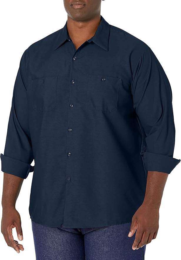 Red Kap Men's Long Sleeve Industrial Work Shirt | Moisture Wicking Button Up, Wrinkle Resistance Fights Fading & Stains
