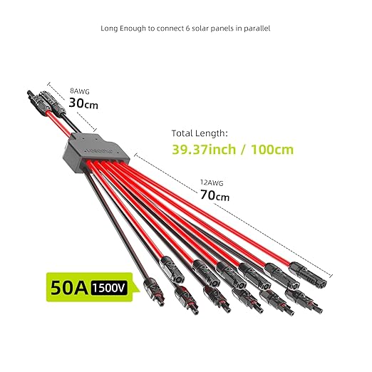 Solar Connectors for 6 Solar Panels,Tool-Free Solar Panel Connectors, 3.3 Ft Solar Splitter, Waterproof 2 to 12 Y Branch Parallel Adapter for Solar Extension Cable