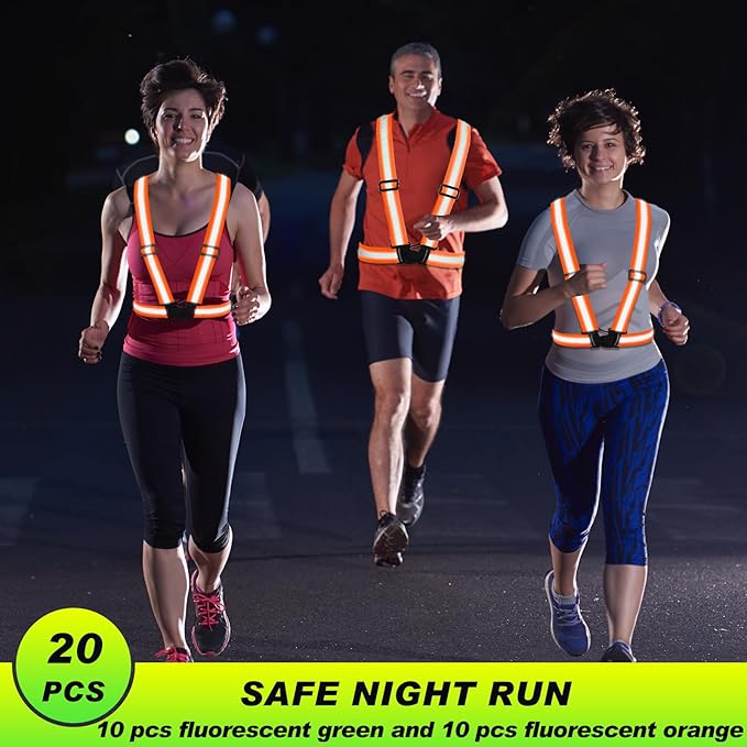 Hercicy 12 Pcs Reflective Vest High Visibility Safety Vests, Adjustable Running Gear Straps Lightweight Reflector for Construction (Orange)