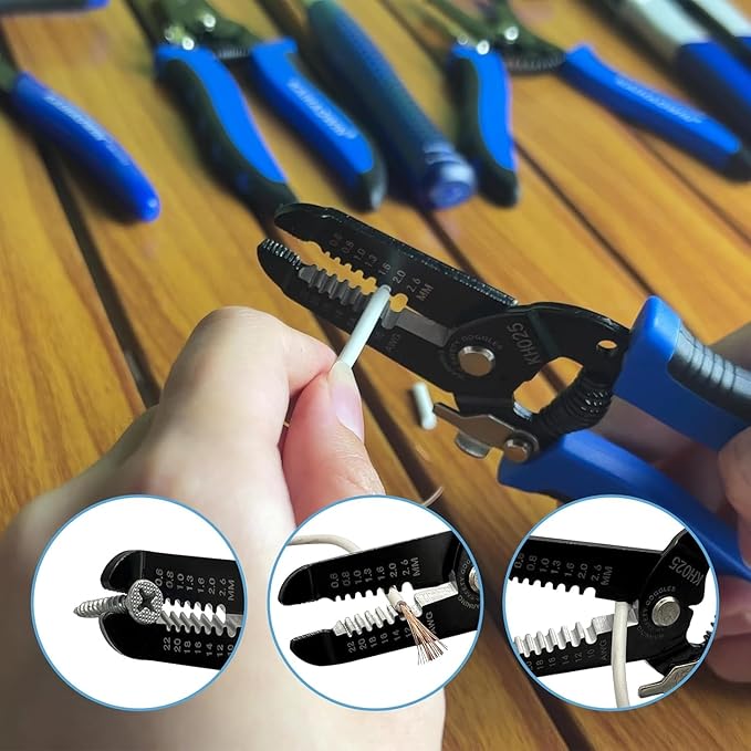 KAIHAOWIN 1 Pack Wire Stripper and Cutter with Safety Lock and Spring Loaded Professional Stripping Pliers Electrican Tool Small Gauge for 10-22 AWG Stranded Wire