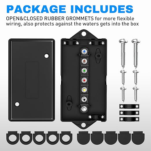 Nilight - 50048R 7 Way Electrical Trailer Junction Box 7 Gang Trailer Wire Connector Junction Box Weatherproof for Rewiring Camper RV Caravans Boat 7 Pole Cable Connection Box,2 Years Warranty