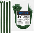 XINGO 24 inch Garden Green Zip Ties Heavy Duty (100 Pack), 60lb Tensile Strength, UV Resistant Cable Ties for indoor and outdoor use