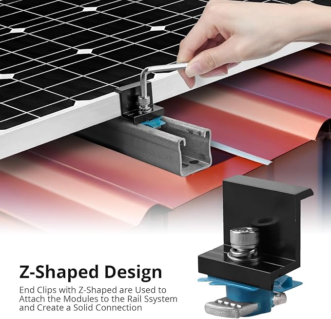 Anbte 10 PCS Solar Panel Mounting Brackets for Unistrut, Aluminium 35mm 6 x T-Shaped Mid Clamps + 4 x End Clamps, Solar Panel Mounting Kit for Metal, Tin, Flat, Sheet Roofs, RV, Black