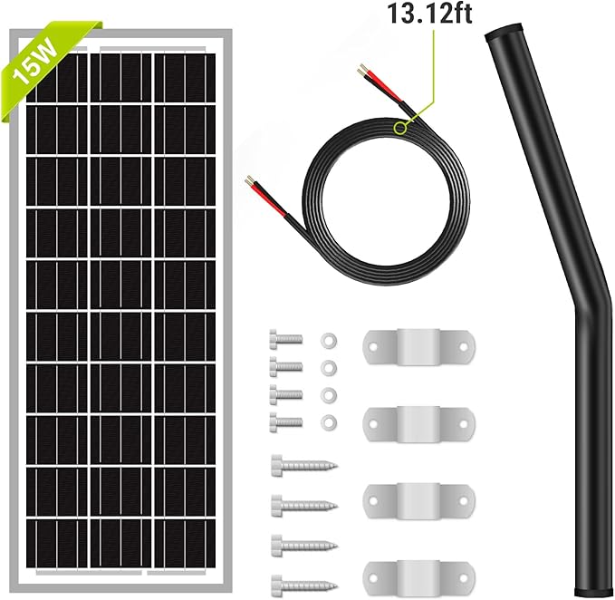 Newpowa 15W 12V 10BB Solar Panel Automatic Gate Openers, Compatible with Mighty Mule, Powered Charger Kit Mounting Bracket + Installation Tool Kit
