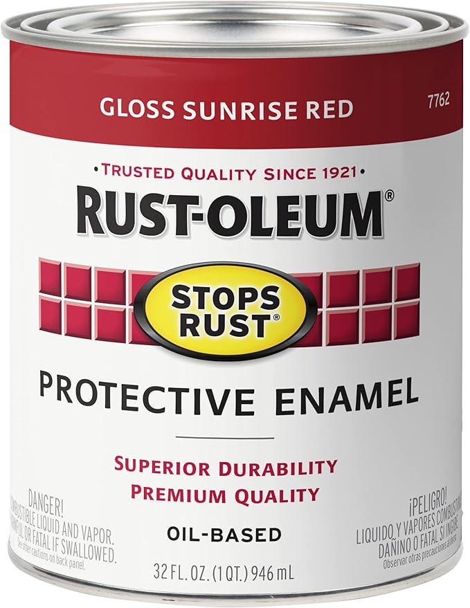 Rust-Oleum 7762502 Stops Rust Brush On Paint, Quart, Gloss Sunrise Red, (Pack of 1)