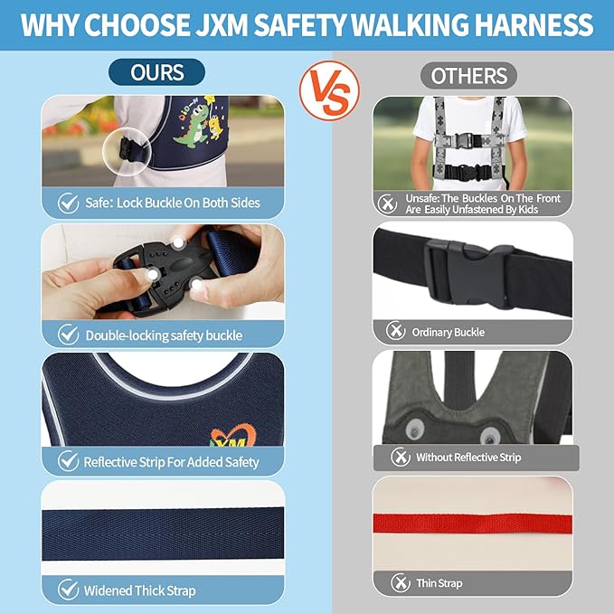 Safety Walking Harness for Kids 3-6, Anti-Elopement Vest Harness for Autism Special Needs ADHD, Reflective Leash with Grab Handle for Autistic, Active Children, Adjustable Tether for Travel and Crowds