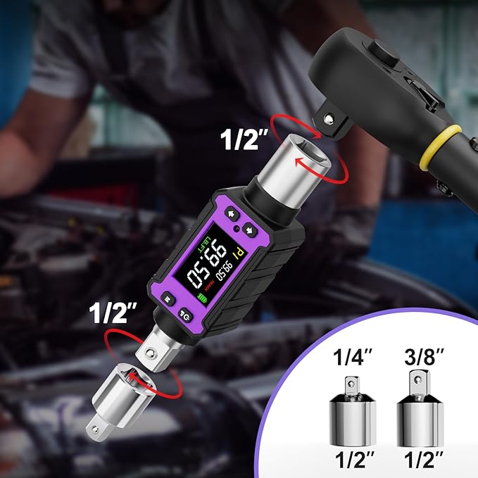 1/2" Digital Torque Adapter, 2.0-99.6 Ft.lb/2.7-135 Nm Digital Torque Wrench Converter Set, Torque Adapters with ±2% Accuracy, Buzzer & LED Flash Notification for Motorcycle Car Repair